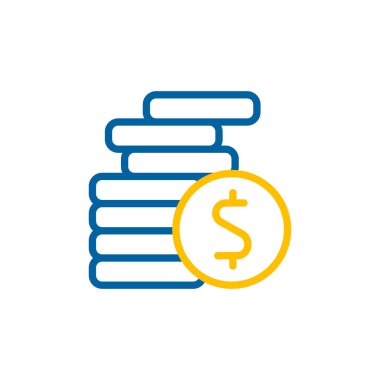 Madeni paralar ana hatlı vektör illüstrasyonu. Para istiflenmiş madeni para ikonu. Finansal tabela. Web sitenizin tasarımı için grafik sembolü, logo, uygulama, UI