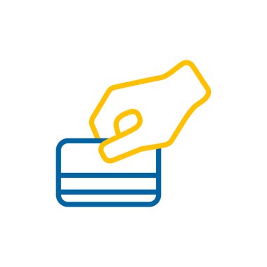 Satın alma simgesi sırasında kredi kartını elle geçirin. İş tabelası. Web sitenizin tasarımı için grafik sembolü, logo, uygulama, UI. Vektör illüstrasyonu, EPS10.