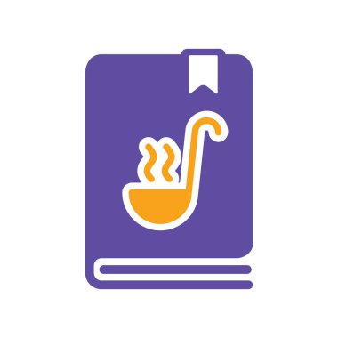 Yemek kitabı ya da yemek kitabı vektör sembolü. Yemek tarifi kitabı. Mutfak aletleri. Yemek pişirme web sitesi tasarımı, logo, uygulama, UI için grafik sembolü