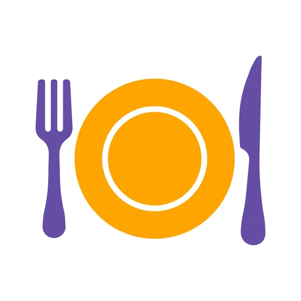 Dinner Plate Knife Fork Vector Glyph Icon Grafický Symbol Pro — Stockový vektor