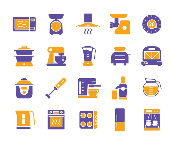 Kitchen Appliances Electronic Electrical Equipment Tool Vector Icon Glyph Set — Stock Vector