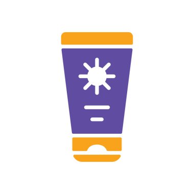 Tüp düz vektör sembollü güneş kremi. Yaz tabelası. Seyahat ve turizm web sitesi ve uygulama tasarımı, logo, uygulama, UI için grafik sembolü