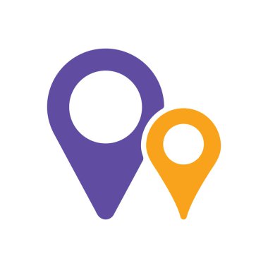 İki pin haritası simgesi. Harita işaretleyici. Harita işaretleyicileri. GPS konum sembolü. Navigasyon işareti. Seyahat ve turizm web sitesi ve uygulamalar, uygulama, UI simgesi