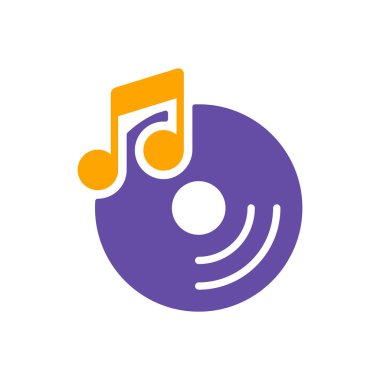Disk ve müzik notası vektör sembolü. Müzik işareti. Müzik ve ses web sitesi için grafik sembolü ve uygulama tasarımı, logo, uygulama, UI