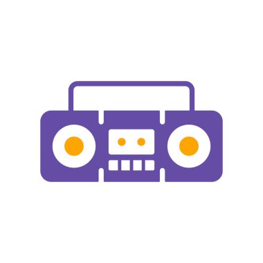 Boombox kaset teyp teybi. Seksenlerin vektör sembolü olan retro tasarım. Müzik ve ses web sitesi için grafik sembolü ve uygulama tasarımı, logo, uygulama, UI