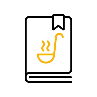 Yemek kitabı ya da yemek kitabı vektör ikonu. Yemek tarifi kitabı. Mutfak aletleri. Yemek pişirme web sitesi tasarımı, logo, uygulama, UI için grafik sembolü