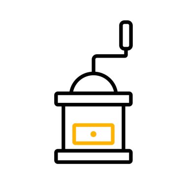 Klasik kahve öğütücüsü, ahşap kutu vektör ikonunda. Mutfak aletleri. Yemek pişirme web sitesi tasarımı, logo, uygulama, UI için grafik sembolü