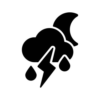 Sonbahar yağmurlu ay bulutu ve yıldırım vektör sembolü. Meteoroloji işareti. Seyahat, turizm ve hava durumu web sitesi ve logo, uygulama, UI için grafik sembolü