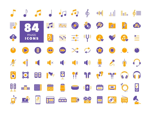 Music Vector Flat Glyph Icon Set Graph Symbol Music Sound — Stock Vector