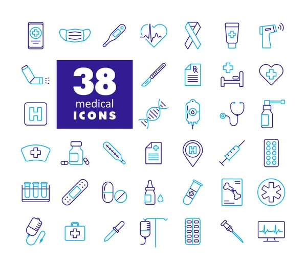 Conjunto Iconos Vectoriales Médicos Medicina Atención Médica Signo Apoyo Médico — Archivo Imágenes Vectoriales