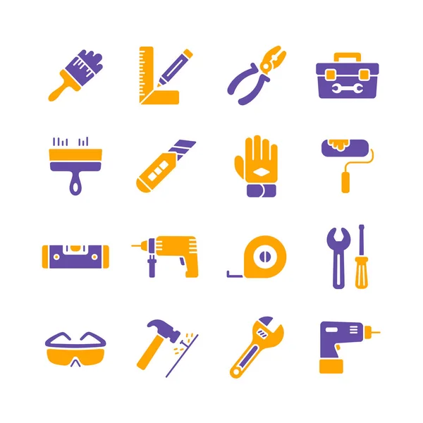 Building Construction Home Repair Tools Glyph Icons Graph Symbol Your — Stock Vector