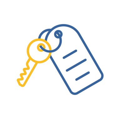 Otel odası anahtarı ve numara vektör simgesi. Seyahat ve turizm web sitesi ve uygulama tasarımı, logo, uygulama, UI için grafik sembolü