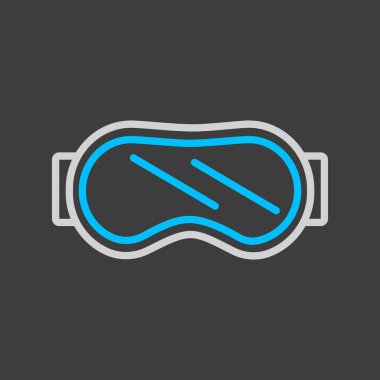 Koyu arkaplanda klasik snowboard kayak gözlüğü vektör simgesi. Kış işareti. Seyahat ve turizm web sitesi ve uygulama tasarımı, logo, uygulama, UI için grafik sembolü