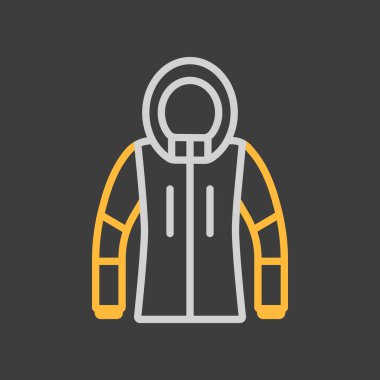 Kışlık Ceket vektör simgesi koyu arkaplanda. Kış işareti. Seyahat ve turizm web sitesi ve uygulama tasarımı, logo, uygulama, UI için grafik sembolü