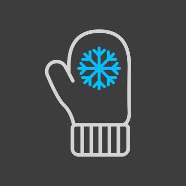 Koyu arkaplanda kar tanesi eldiven vektör ikonu. Kış işareti. Seyahat ve turizm web sitesi ve uygulama tasarımı, logo, uygulama, UI için grafik sembolü