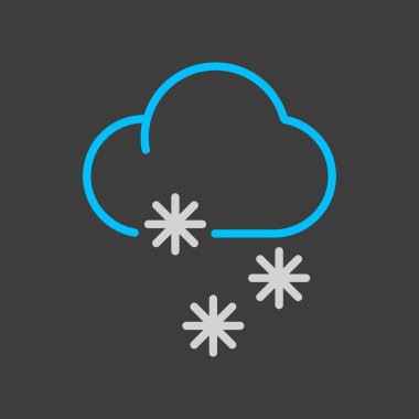 Koyu arkaplanda kar vektörü simgesi olan bir bulut. Kış işareti. Seyahat ve turizm web sitesi ve uygulama tasarımı, logo, uygulama, UI için grafik sembolü