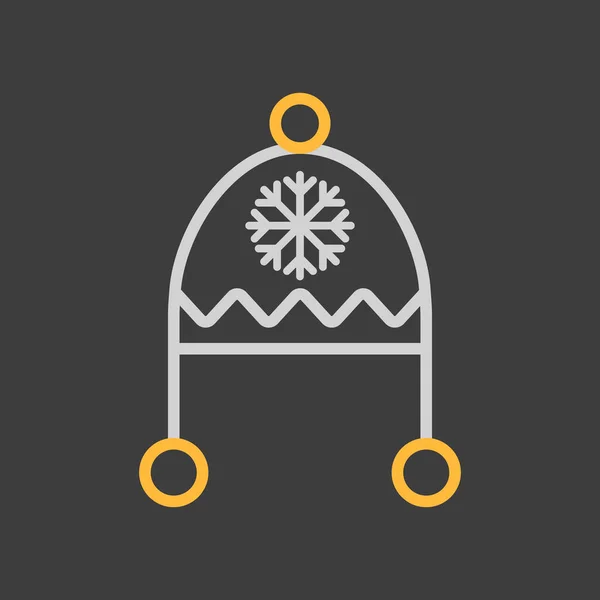 Wintermütze Mit Schneeflocke Und Bommelvektorsymbol Auf Dunklem Hintergrund Winterzeichen Grafik — Stockvektor