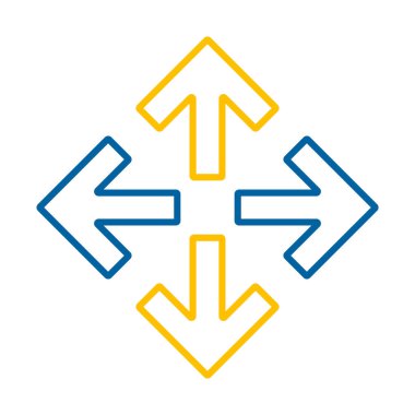 Merkezdeki vektör simgesinden dört ok. Navigasyon işareti. Seyahat ve turizm web sitesi ve uygulama tasarımı, logo, uygulama, UI için grafik sembolü