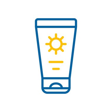 Tüp düz vektör ikonunda güneş kremi. Yaz tabelası. Seyahat ve turizm web sitesi ve uygulama tasarımı, logo, uygulama, UI için grafik sembolü