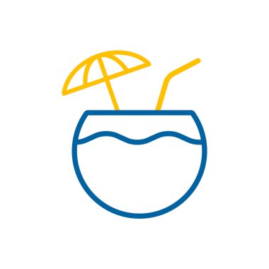 Hindistan cevizi kokteyli, yassı vektör ikonu. Yaz tabelası. Seyahat ve turizm web sitesi ve uygulama tasarımı, logo, uygulama, UI için grafik sembolü