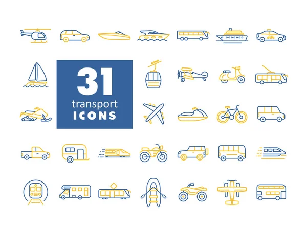 Vector Transporte Conjunto Iconos Planos Símbolo Gráfico Para Viajes Turismo — Vector de stock