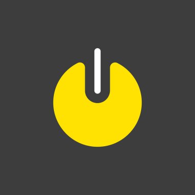 Güç düğmesi vektör simgesi koyu arkaplanda. Müzik ve ses web sitesi için grafik sembolü ve uygulama tasarımı, logo, uygulama, UI