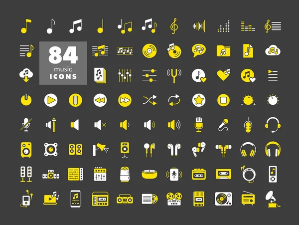Music Vector Flat Glyph Icon Set Graph Symbol Music Sound — Stock Vector