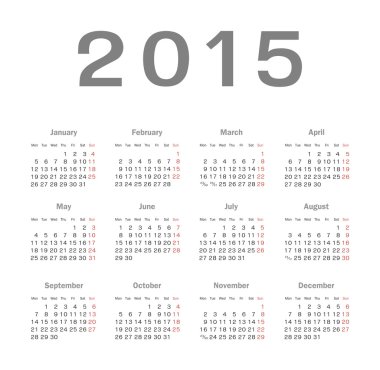 Basit Avrupa 2015 yılı vektör takvimi