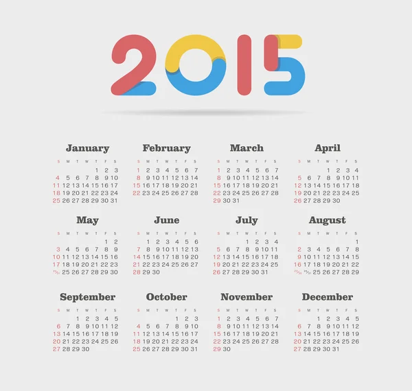 Calendario 2015 anno — Vettoriale Stock