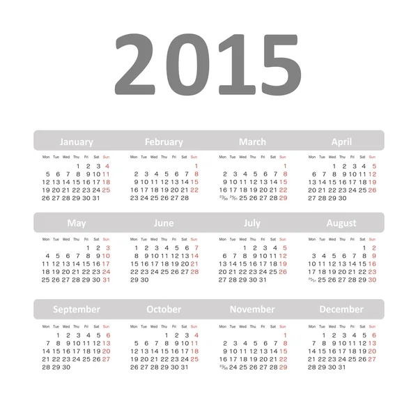 Simples europeu 2015 ano vetor calendário — Vetor de Stock