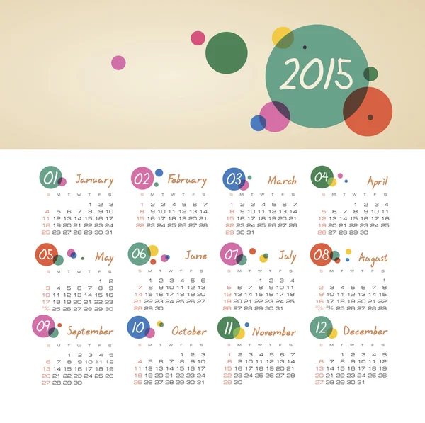 Calendario 2015 año con círculos — Archivo Imágenes Vectoriales