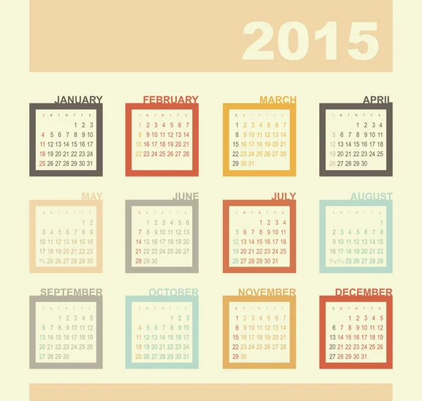 Calendario 2015 año con rectángulos — Archivo Imágenes Vectoriales