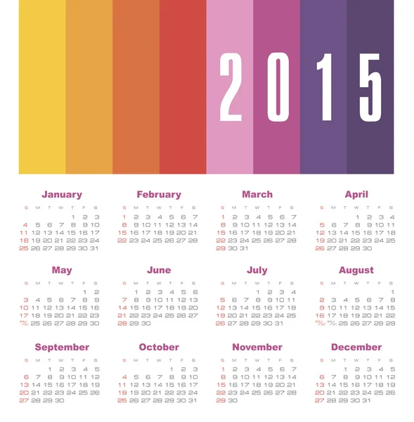 Calendario 2015 anno — Vettoriale Stock