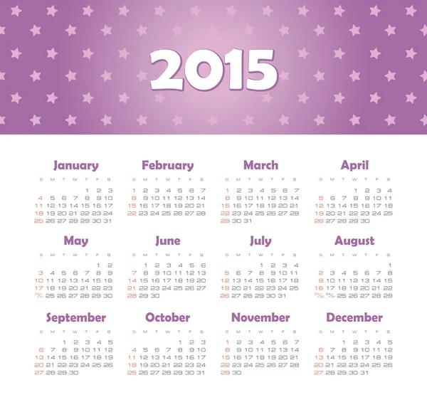 Kalender 2015 Jahr mit Sternen — Stockvektor