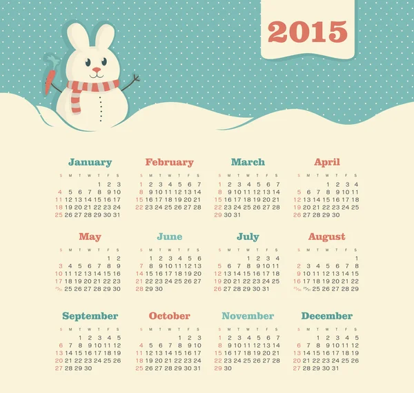 Calendario 2015 año con muñeco de nieve — Archivo Imágenes Vectoriales