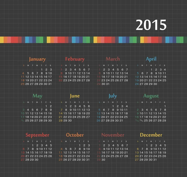 Takvim 2015 yılı renkli çizgiler ile — Stok Vektör