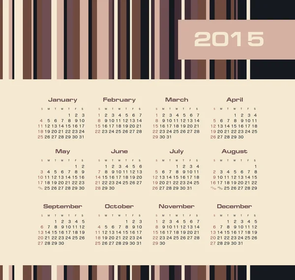 Calendário 2015 ano com linhas coloridas — Vetor de Stock