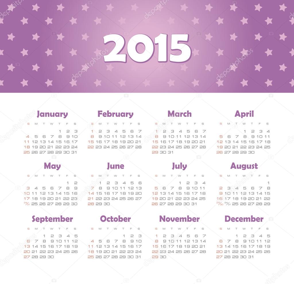 Calendar 2015 year with stars