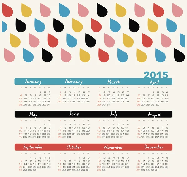 Calendar 2015 year with colored drops — Stock Vector