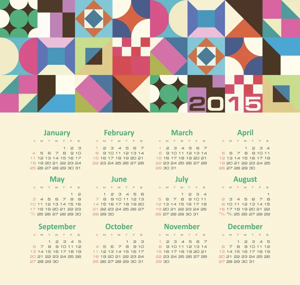 Calendar 2015 year with colored patterns — Stock Vector