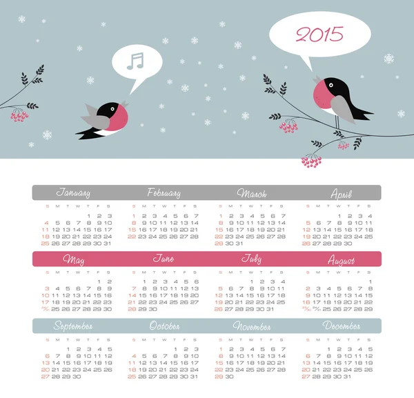 Kalendarz 2015 roku z ptaków — Wektor stockowy