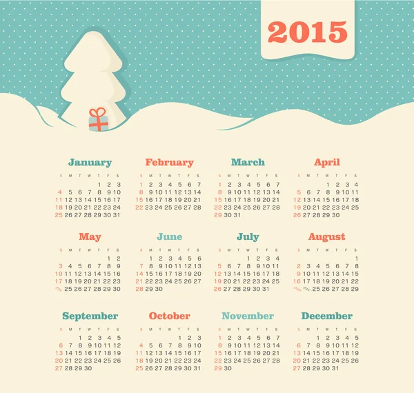 Kalender 2015 Jahr mit Weihnachtsbaum — Stockvektor