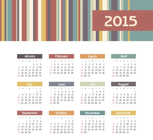 Kalender 2015 Jahr mit farbigen Linien — Stockvektor