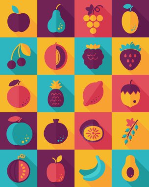 Uzun gölge ile meyve düz simgesi