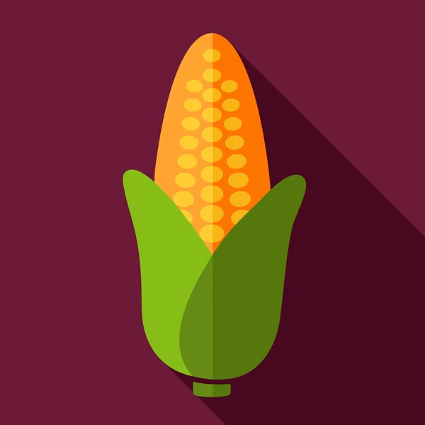 Kukurydza płaski ikona z długi cień — Wektor stockowy