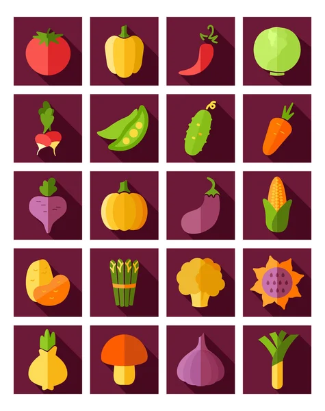 Zeleninové ploché ikony s dlouhý stín — Stockový vektor