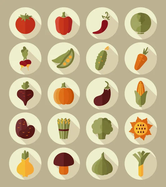 Zeleninové ploché ikony s dlouhý stín — Stockový vektor