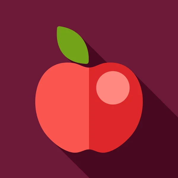 Icono plano de manzana con sombra larga — Archivo Imágenes Vectoriales