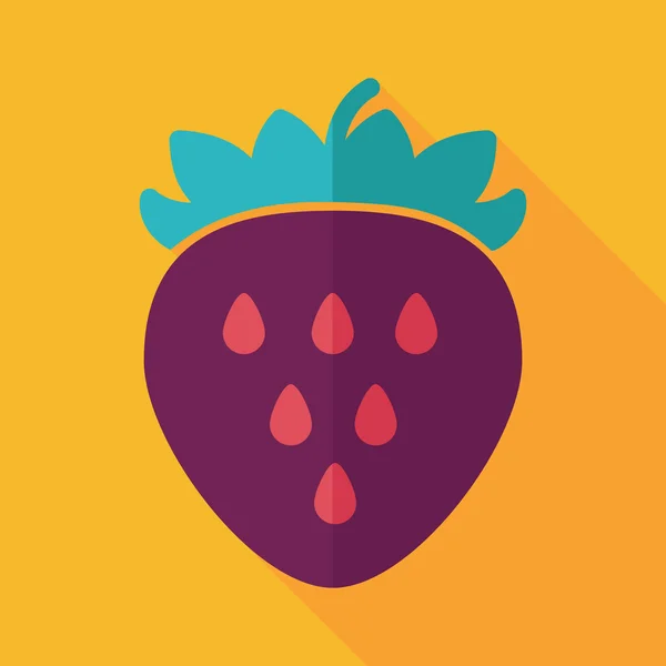 Icône plate fraise avec ombre longue — Image vectorielle