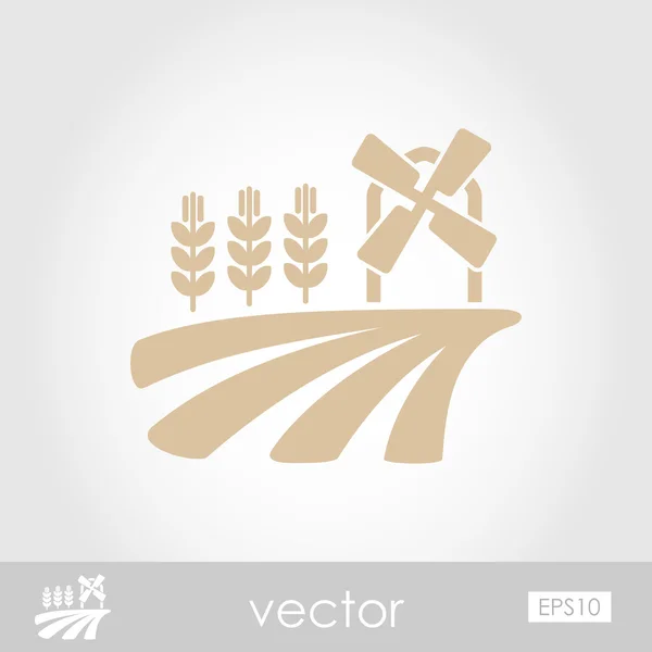 Campo con un molino y el icono de vector de trigo — Vector de stock